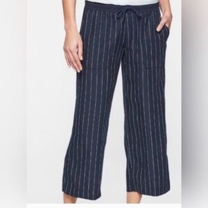 Athleta Navy Striped Wide Leg Linen Pants
